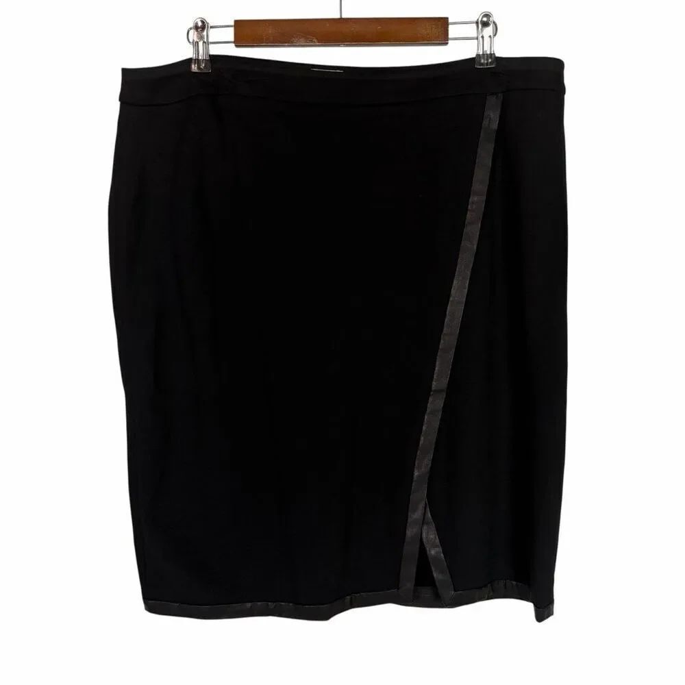 Chico’s Womens XL Skirt Faux Leather Trim Ponte Black